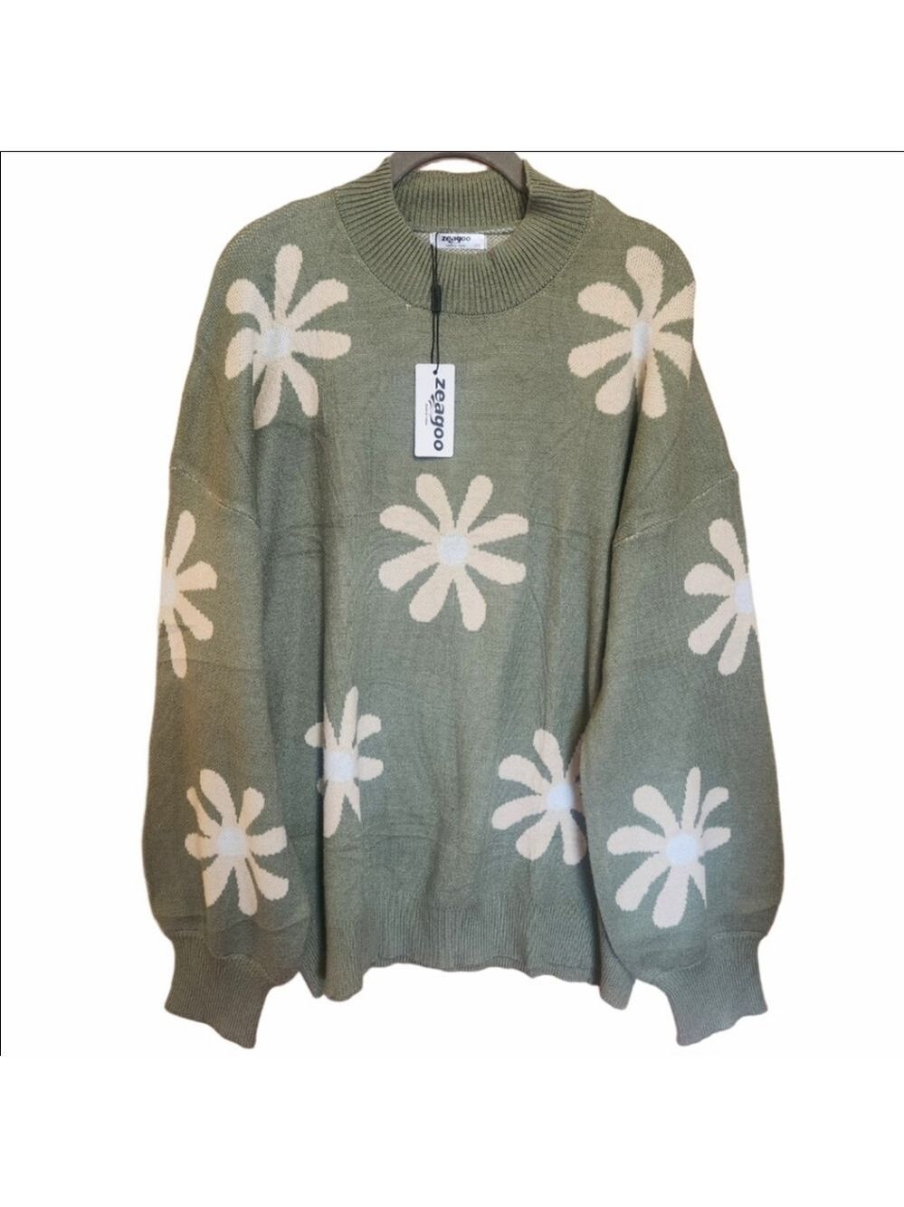 ZEAGOO GREEN FLOWER LANTERN SLEEVE WOMEN'S MOCK NECK SWEATER NWT SIZE XXL